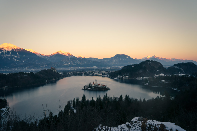 Winter Sunset at Lake Bled Sunset Slovenia