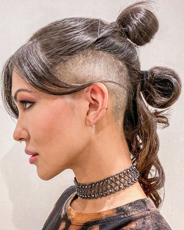 Long hair shaved store sides female